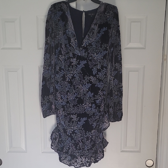 VICI Floral Ruched Ruffle Velvet Long Sleeve Dress - Picture 2 of 3
